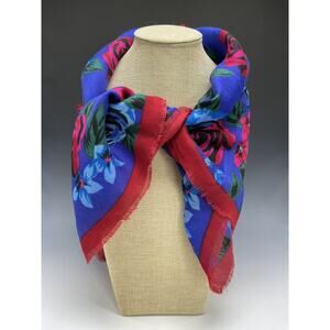 Vintage Glentex Scarf Floral Roses Acrylic Japan Handkerchief Hankie Fring Retro